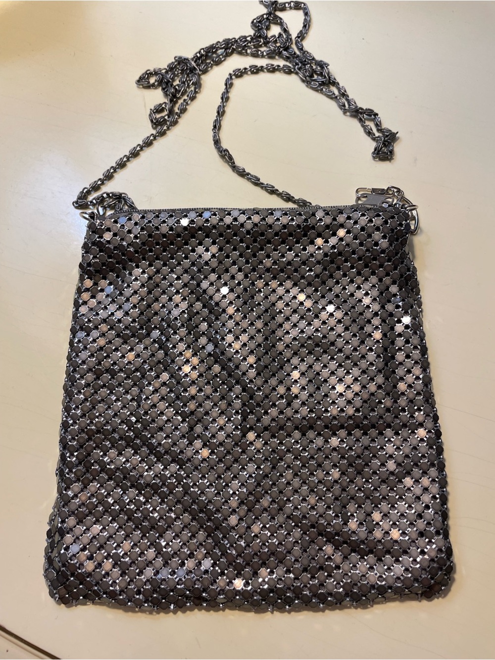 Y2K Silver Mesh Crossbody Bag with Chain Strap